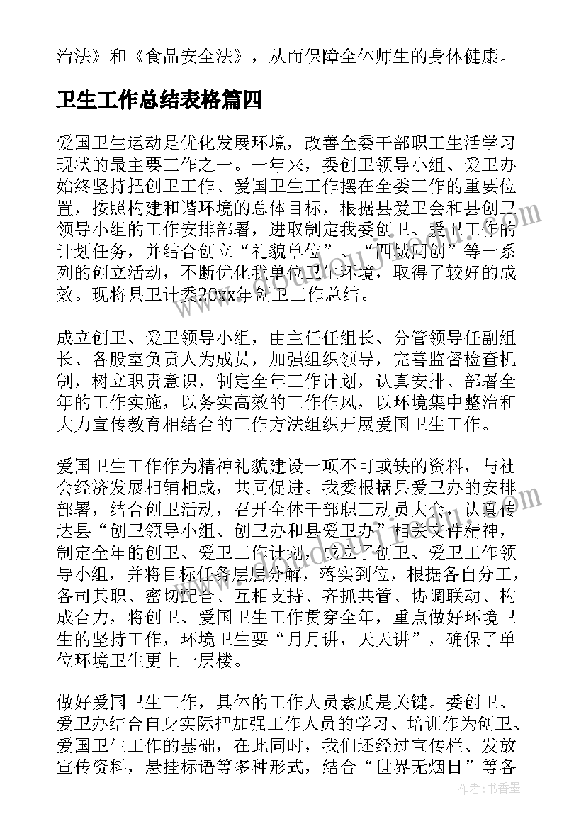 卫生工作总结表格(优秀5篇)