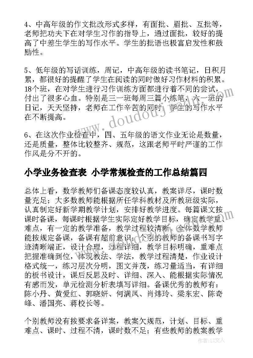 最新小学业务检查表 小学常规检查的工作总结(模板6篇)