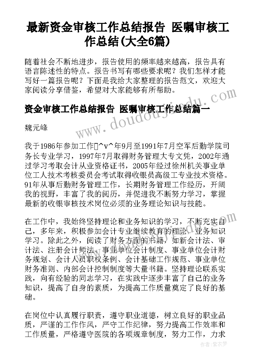 最新资金审核工作总结报告 医嘱审核工作总结(大全6篇)