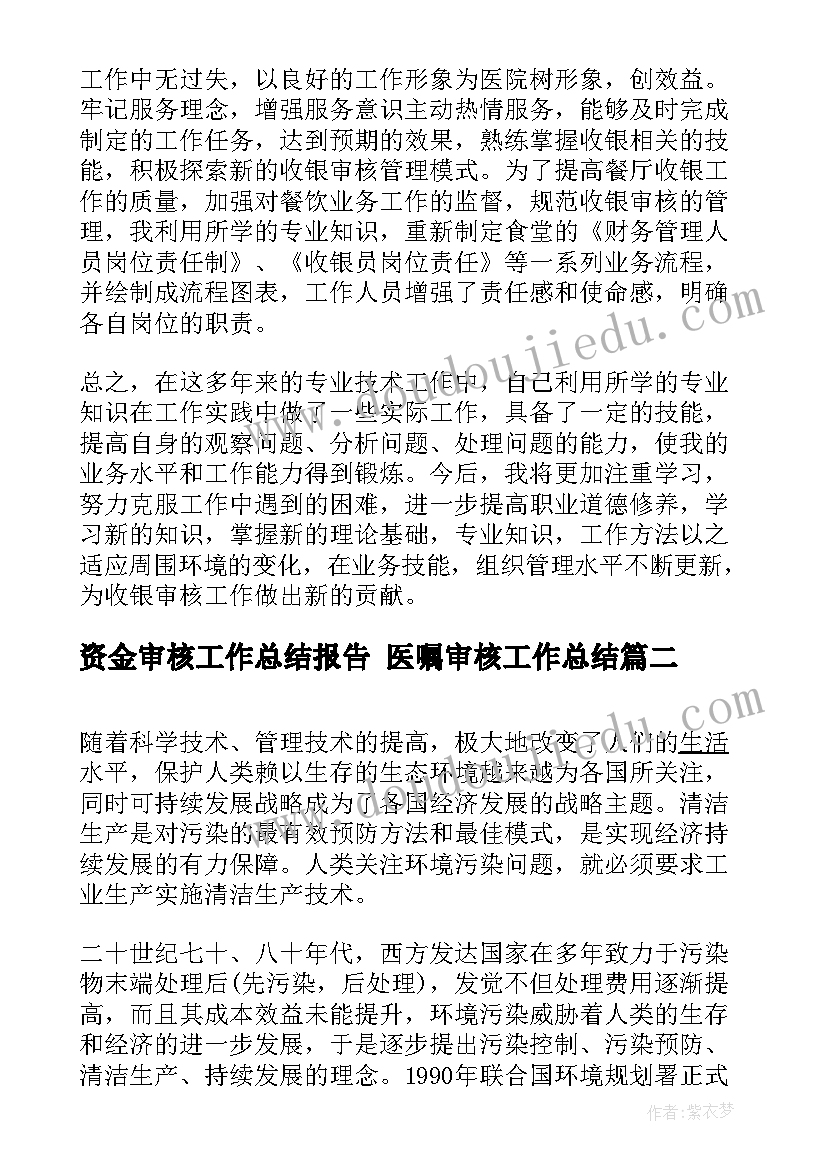 最新资金审核工作总结报告 医嘱审核工作总结(大全6篇)