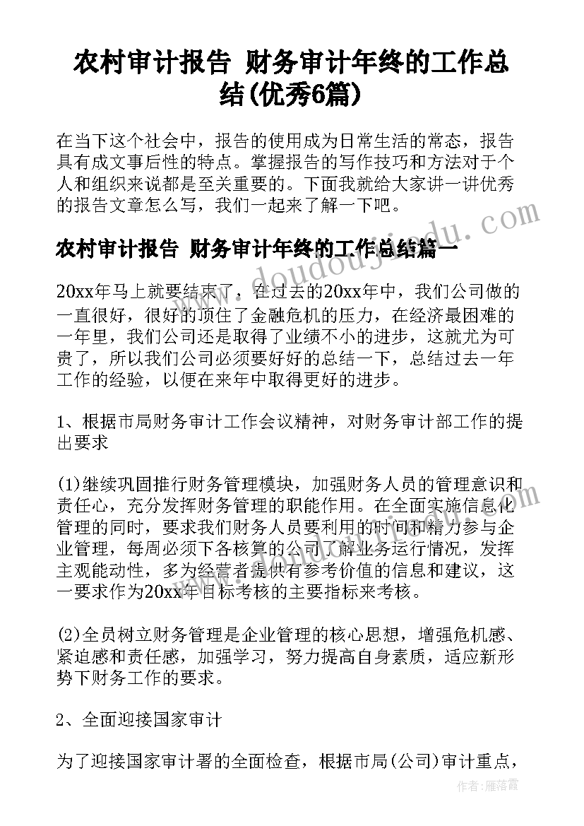 农村审计报告 财务审计年终的工作总结(优秀6篇)