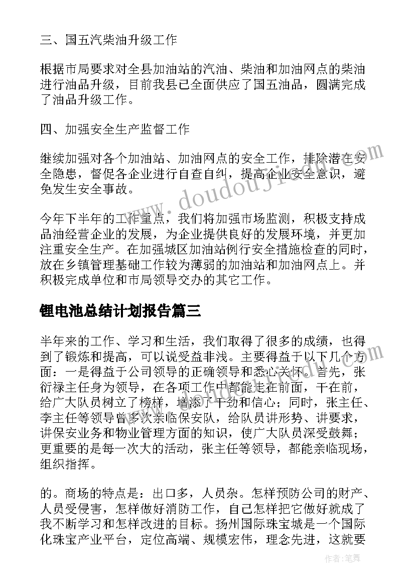 最新锂电池总结计划报告(实用6篇)