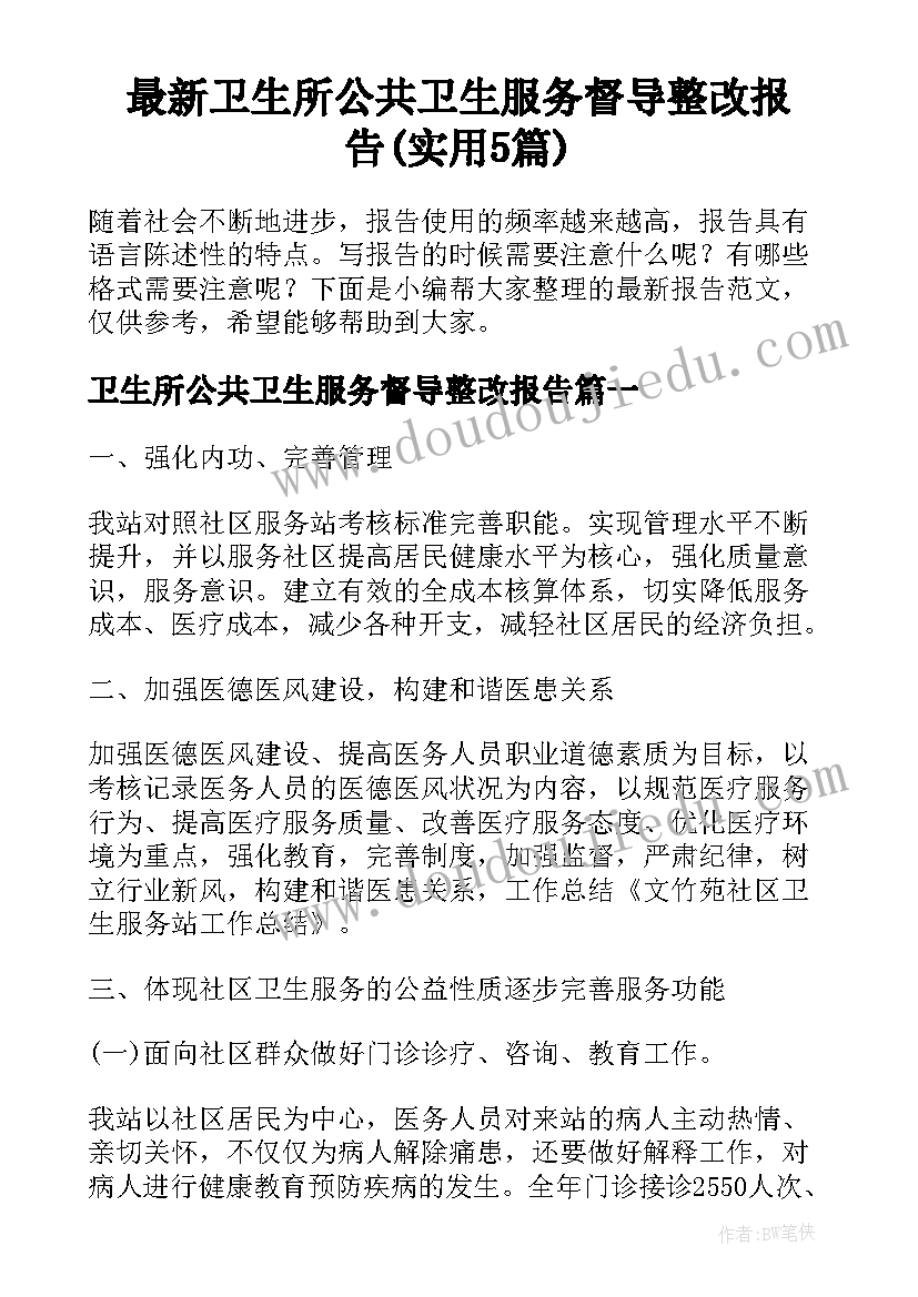 最新卫生所公共卫生服务督导整改报告(实用5篇)