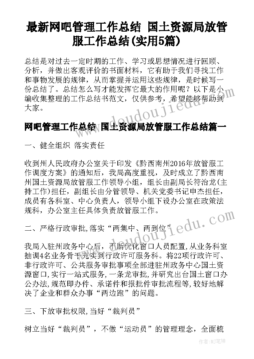 最新网吧管理工作总结 国土资源局放管服工作总结(实用5篇)