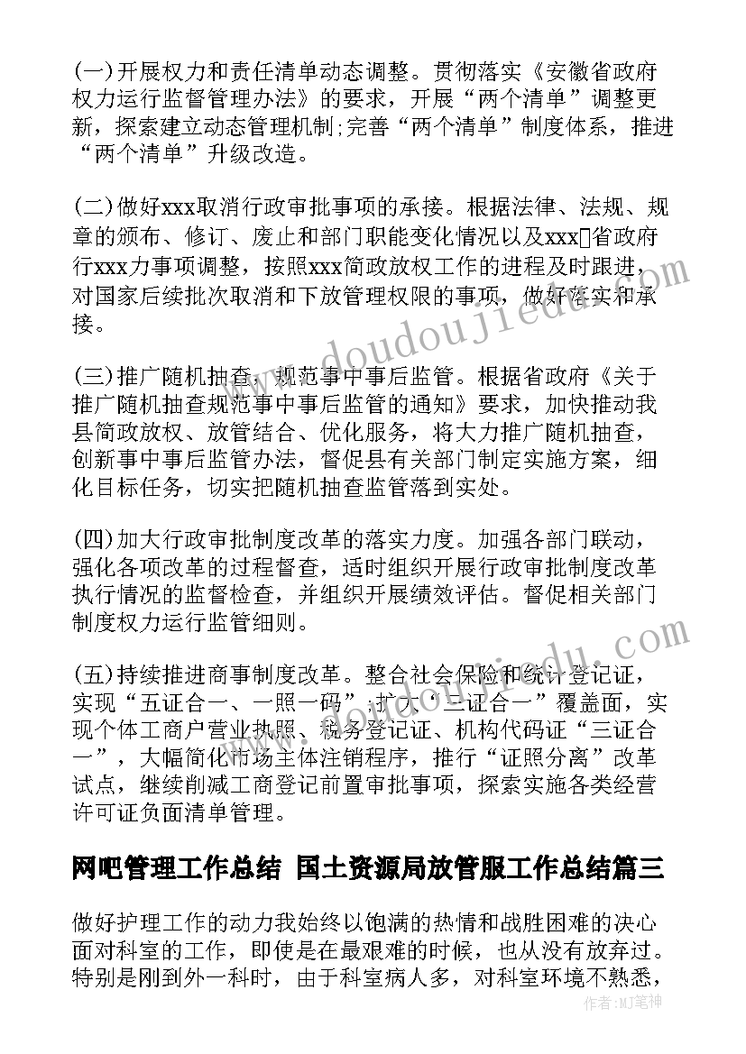 最新网吧管理工作总结 国土资源局放管服工作总结(实用5篇)