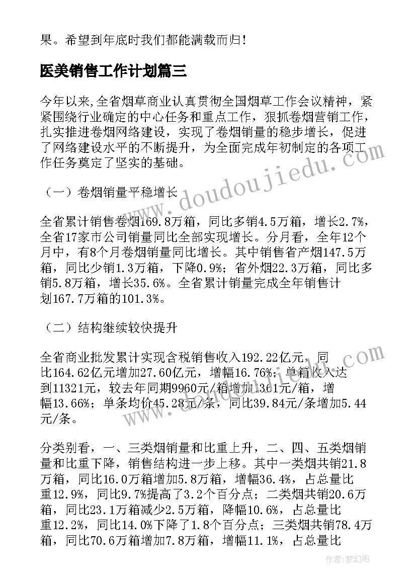 最新医美销售工作计划(汇总5篇)