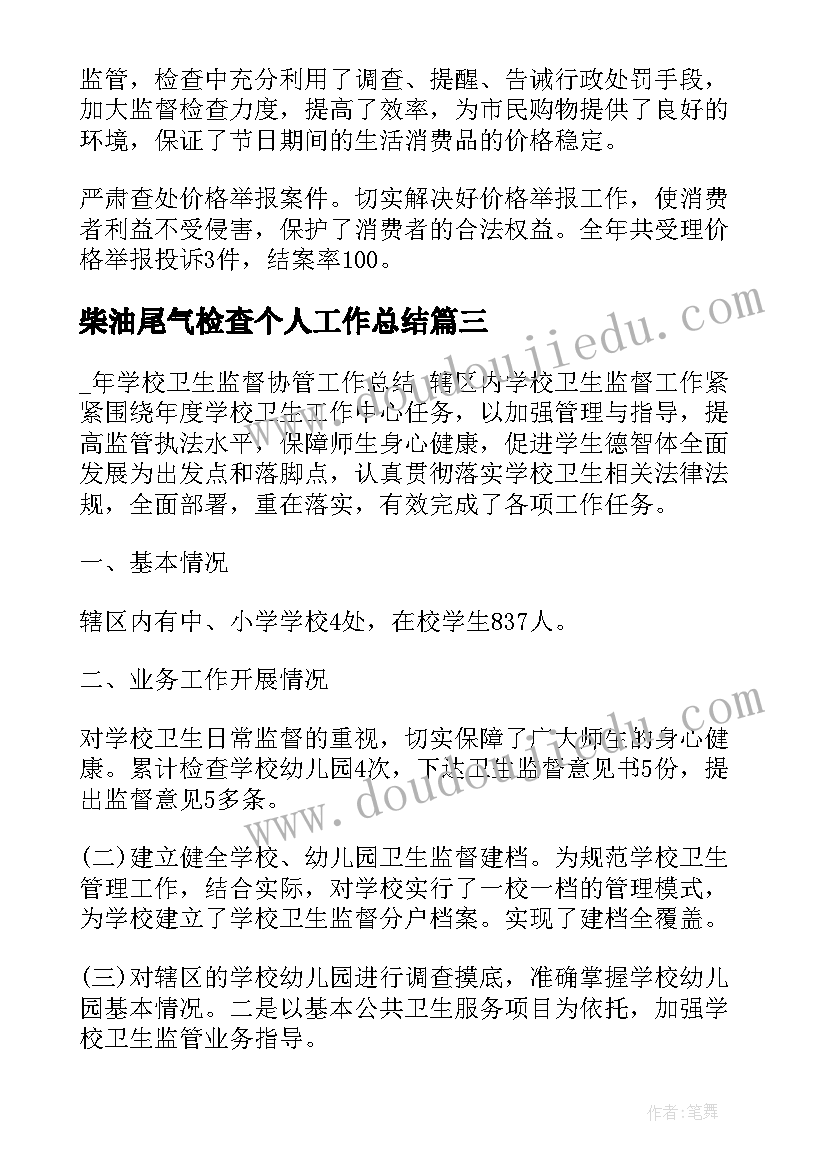 柴油尾气检查个人工作总结(大全5篇)