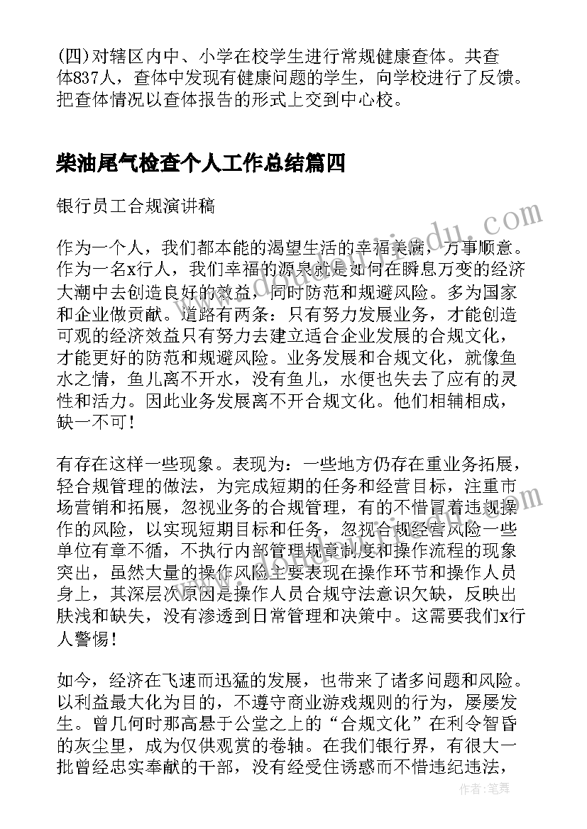 柴油尾气检查个人工作总结(大全5篇)