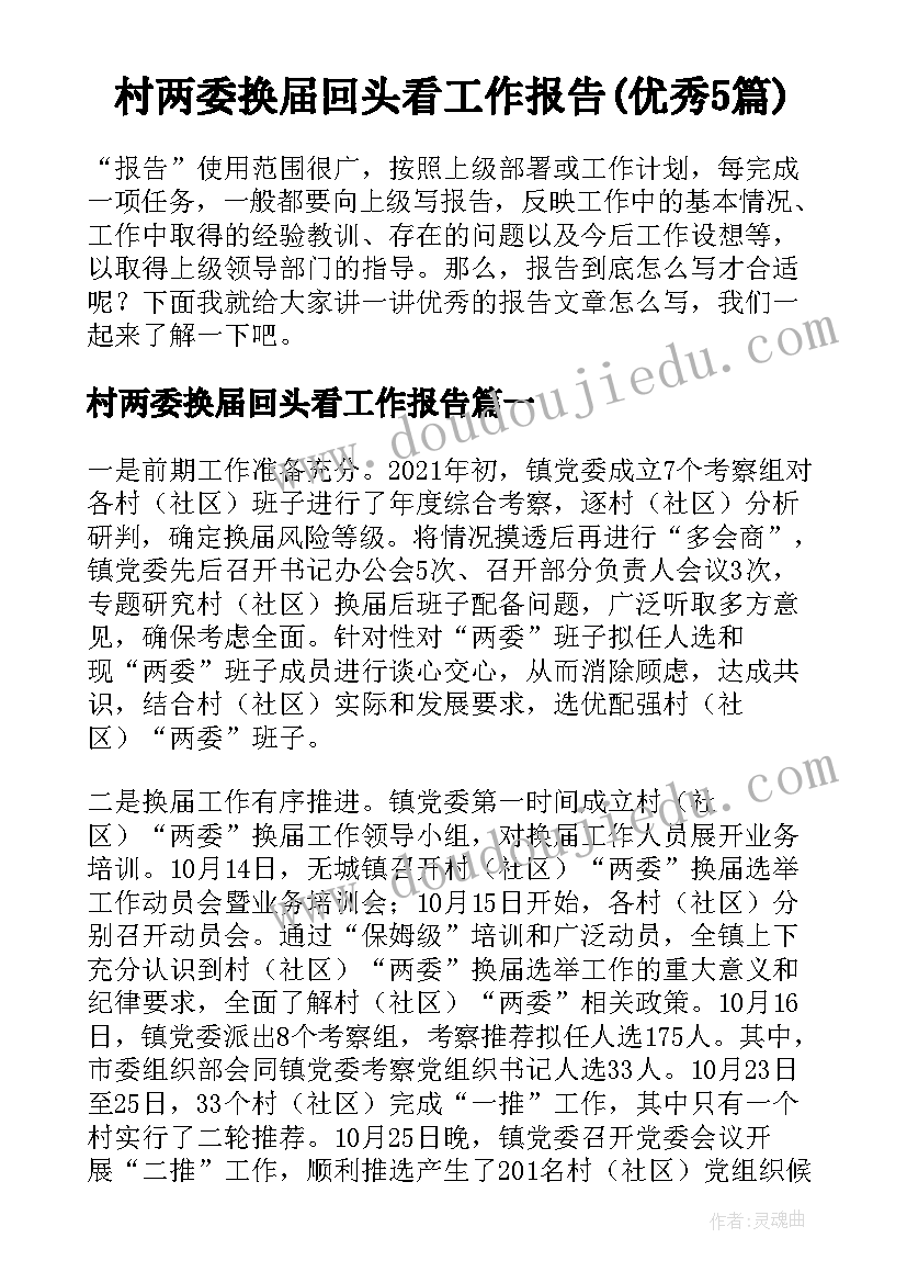 村两委换届回头看工作报告(优秀5篇)