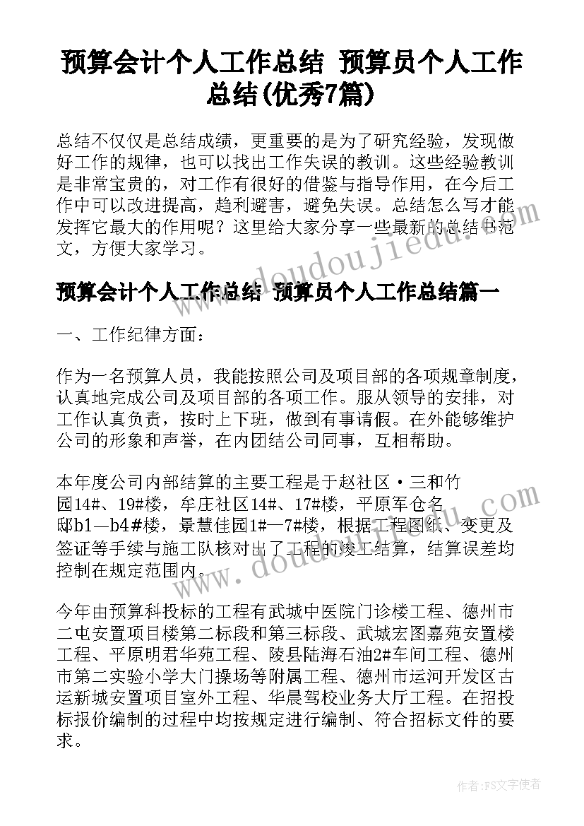 预算会计个人工作总结 预算员个人工作总结(优秀7篇)