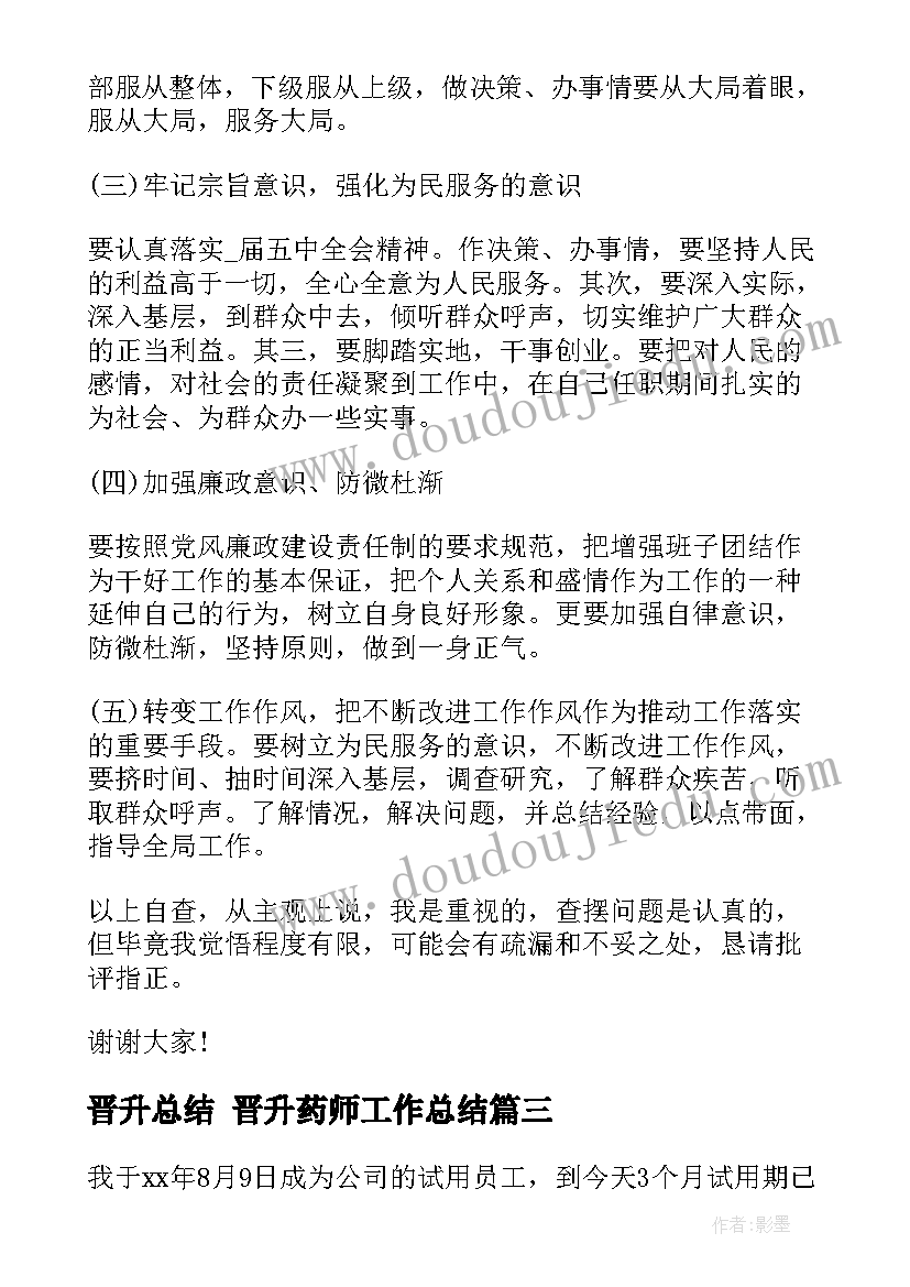 晋升总结 晋升药师工作总结(精选5篇)