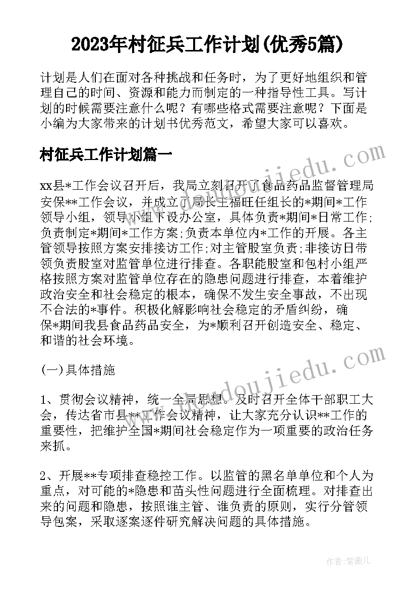 2023年村征兵工作计划(优秀5篇)