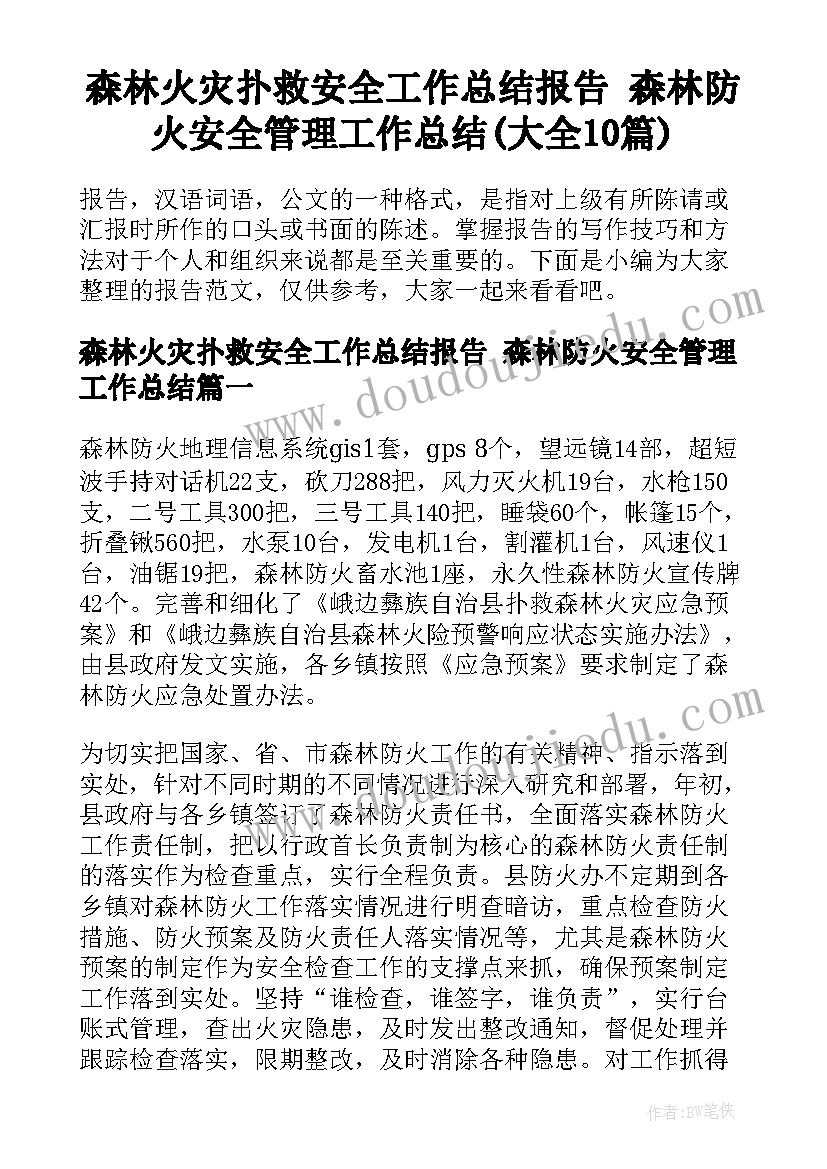 森林火灾扑救安全工作总结报告 森林防火安全管理工作总结(大全10篇)