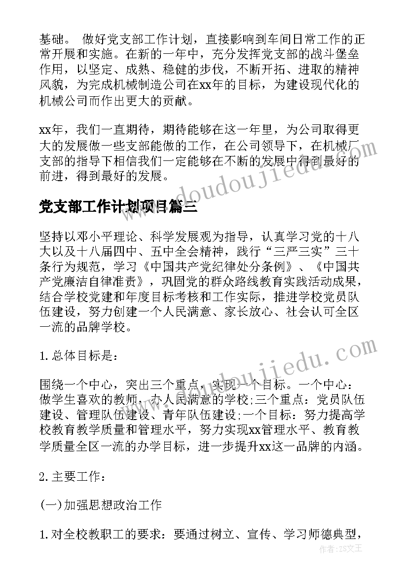 最新党支部工作计划项目(模板5篇)