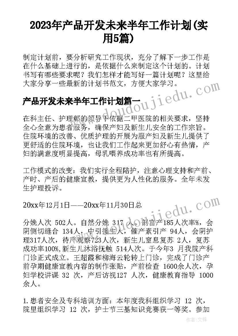 2023年产品开发未来半年工作计划(实用5篇)