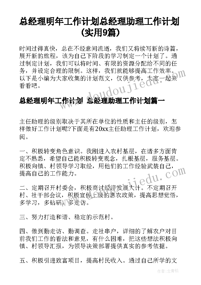 总经理明年工作计划 总经理助理工作计划(实用9篇)