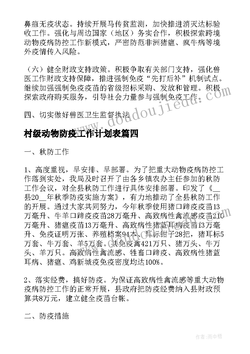 村级动物防疫工作计划表(优质5篇)