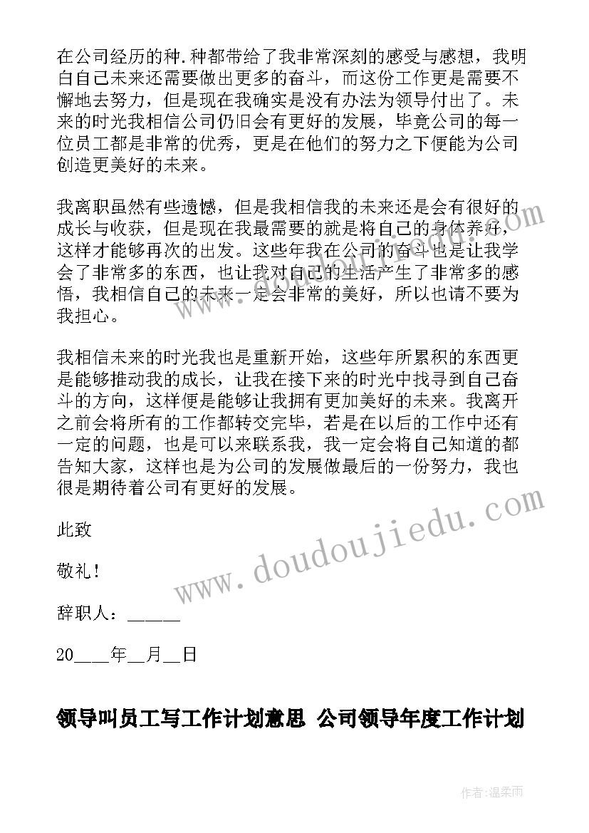 最新领导叫员工写工作计划意思 公司领导年度工作计划(汇总8篇)