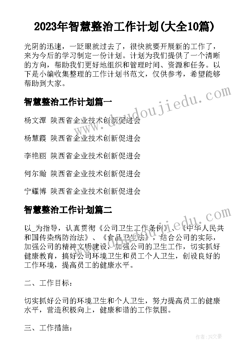 2023年智慧整治工作计划(大全10篇)