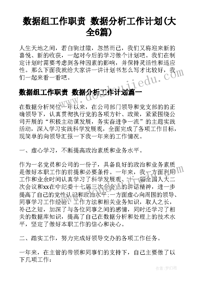 数据组工作职责 数据分析工作计划(大全6篇)