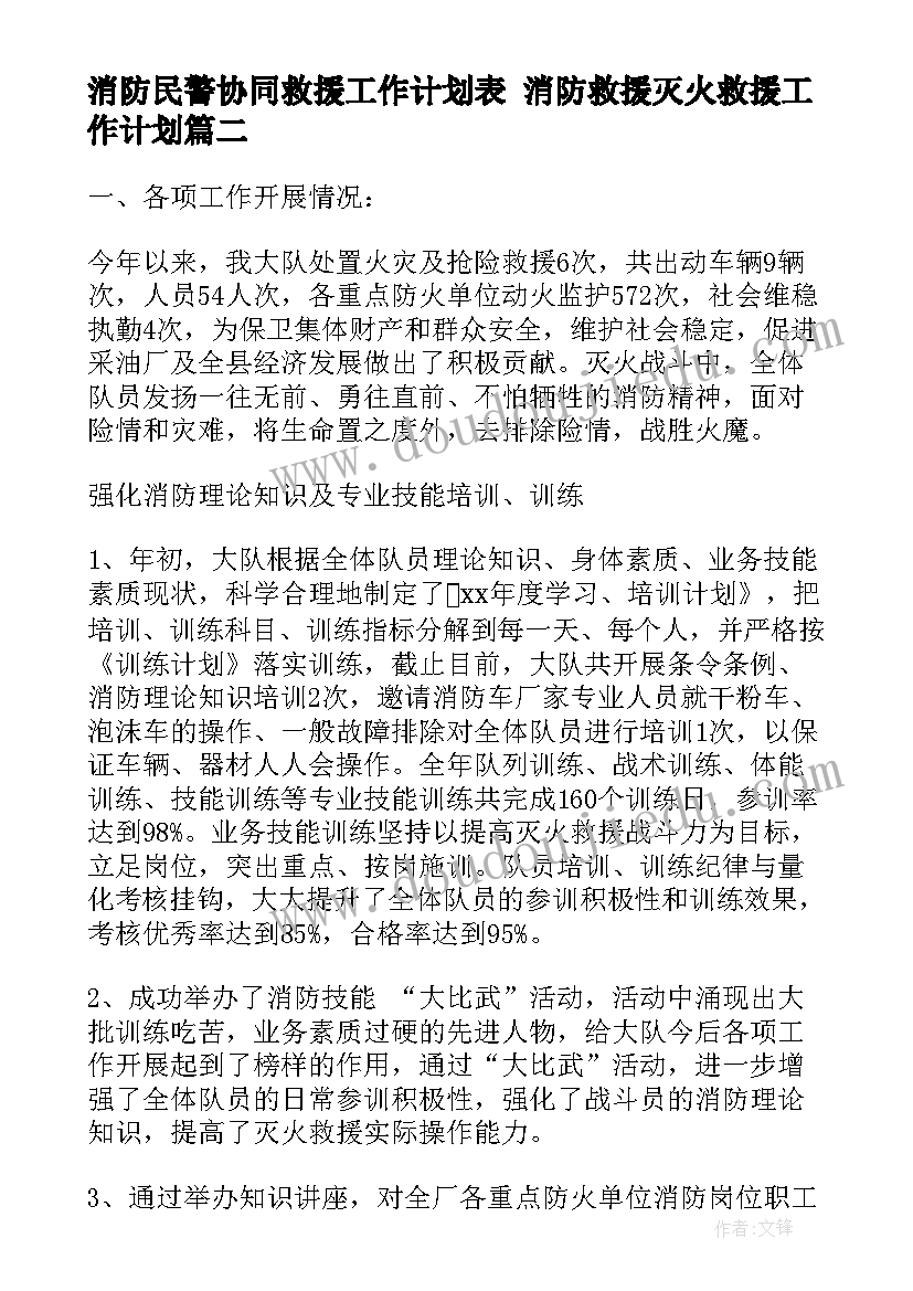 2023年消防民警协同救援工作计划表 消防救援灭火救援工作计划(汇总5篇)