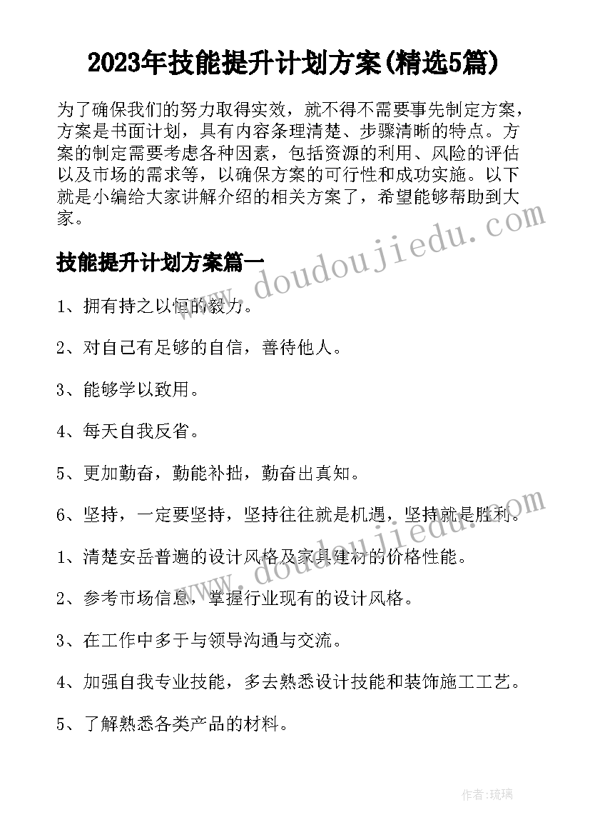 2023年技能提升计划方案(精选5篇)