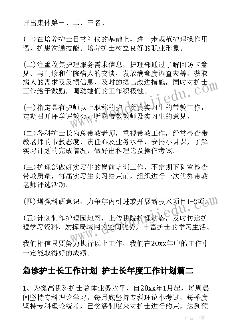 急诊护士长工作计划 护士长年度工作计划(大全7篇)