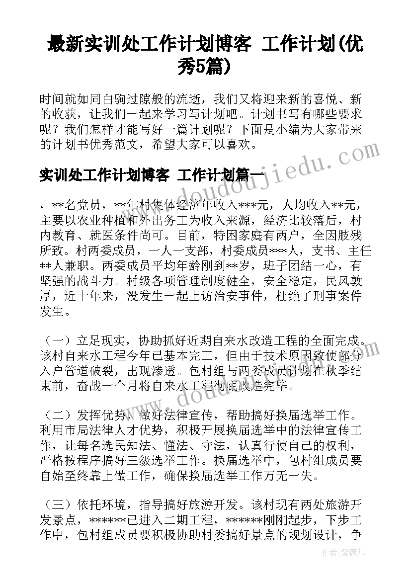 最新实训处工作计划博客 工作计划(优秀5篇)