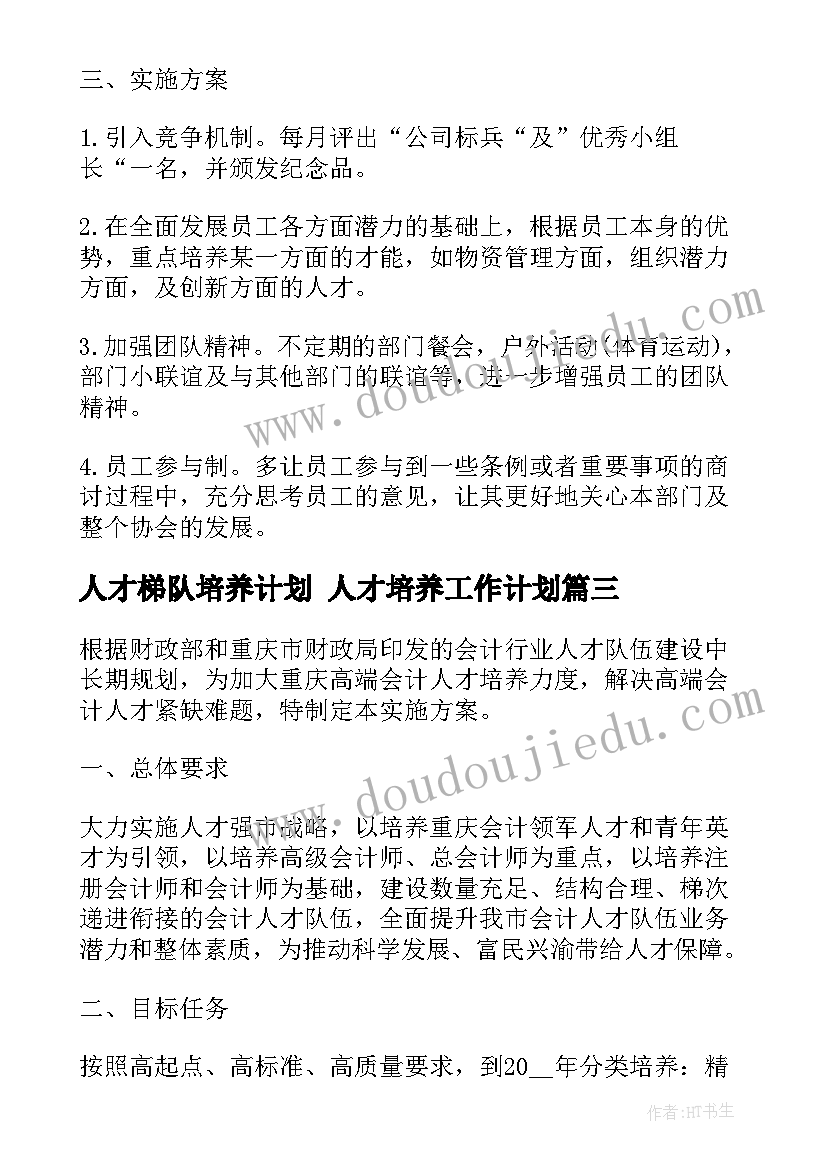 人才梯队培养计划 人才培养工作计划(实用5篇)