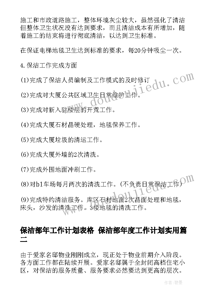 2023年保洁部年工作计划表格 保洁部年度工作计划(优秀8篇)