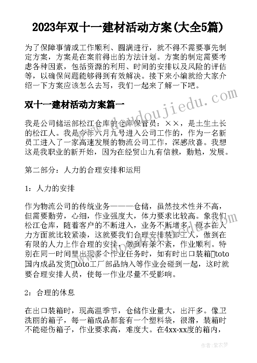 2023年双十一建材活动方案(大全5篇)