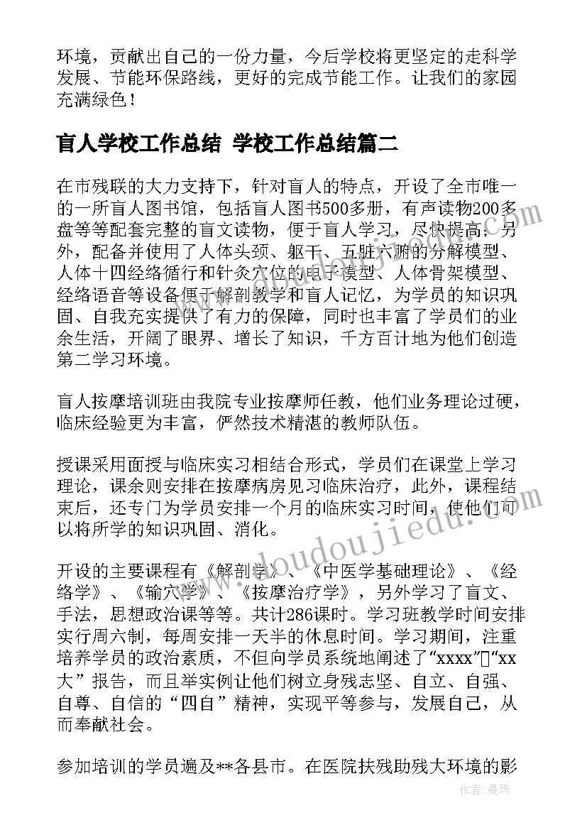 盲人学校工作总结 学校工作总结(汇总5篇)