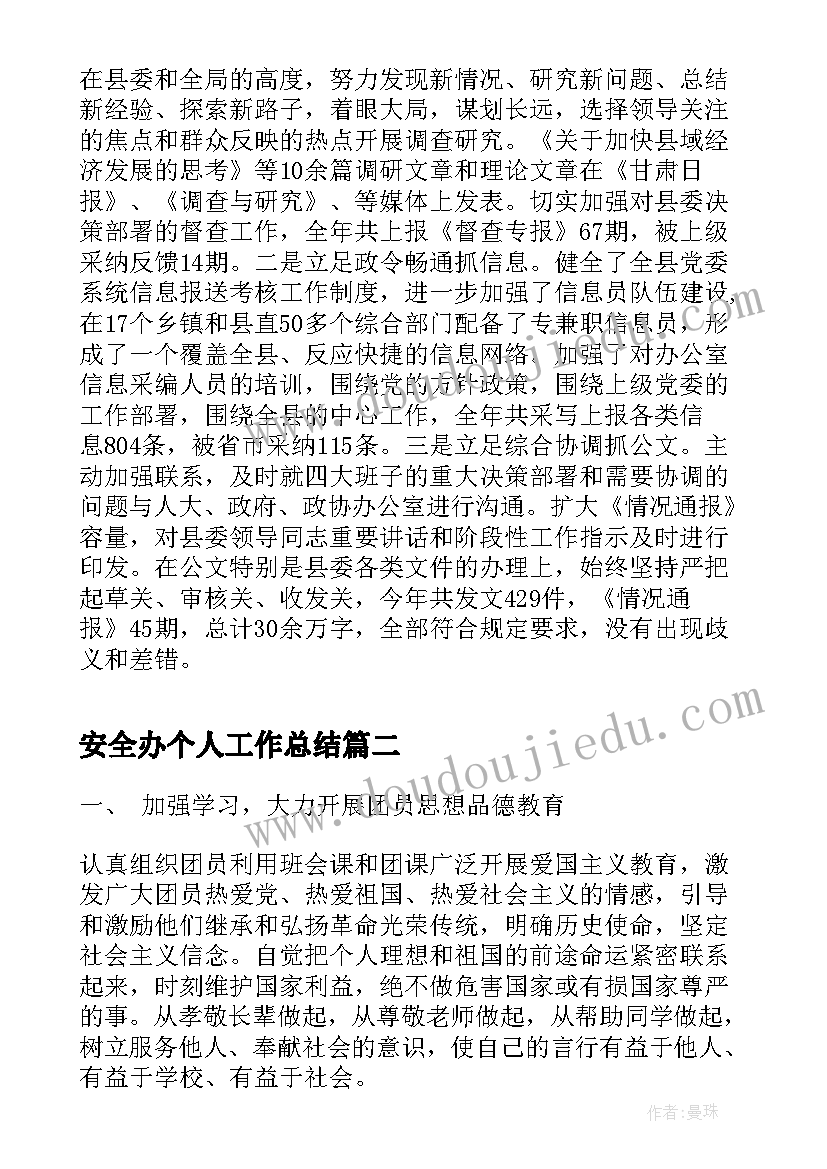 2023年安全办个人工作总结(大全5篇)