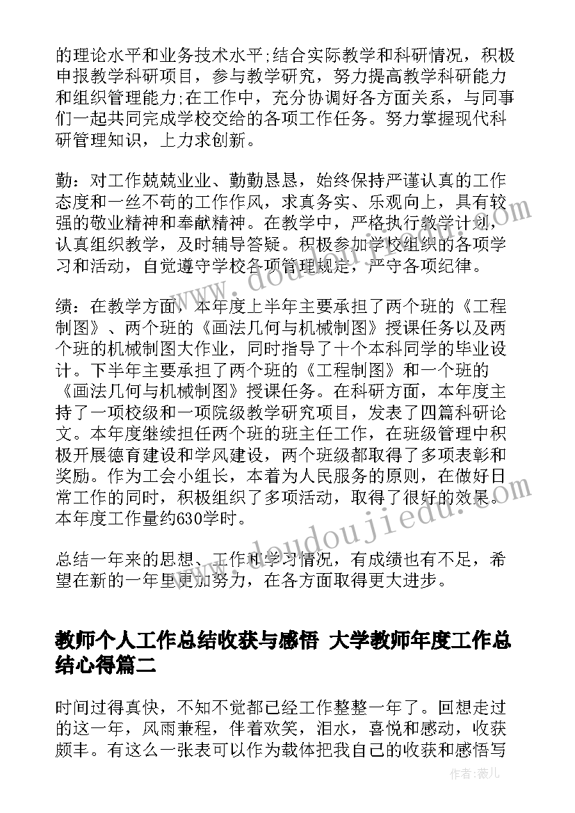 教师个人工作总结收获与感悟 大学教师年度工作总结心得(模板6篇)