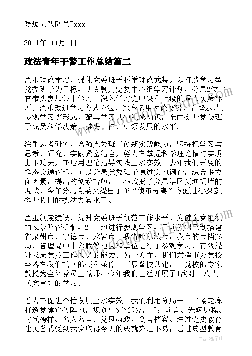 2023年政法青年干警工作总结(实用5篇)