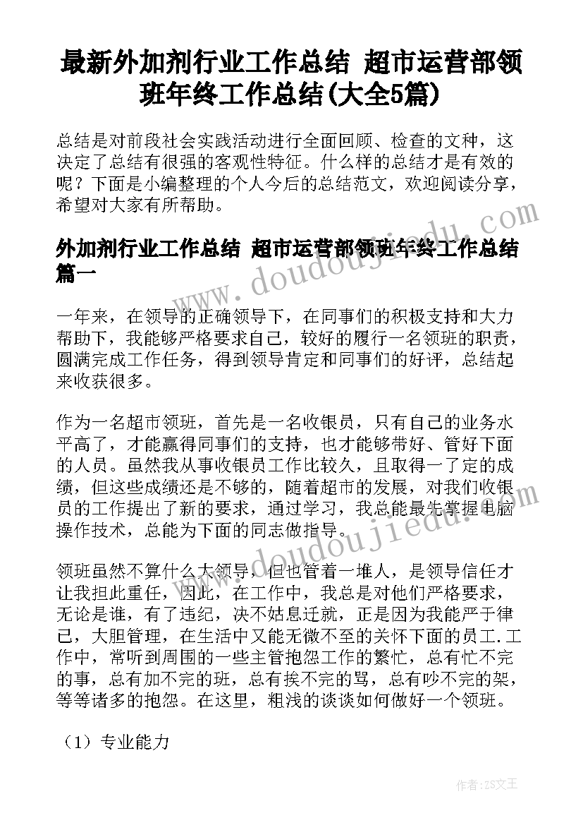 最新外加剂行业工作总结 超市运营部领班年终工作总结(大全5篇)