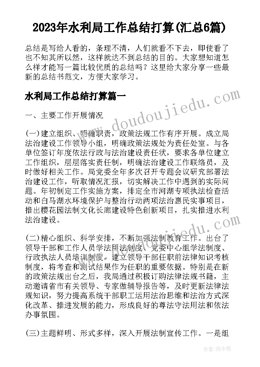 2023年水利局工作总结打算(汇总6篇)