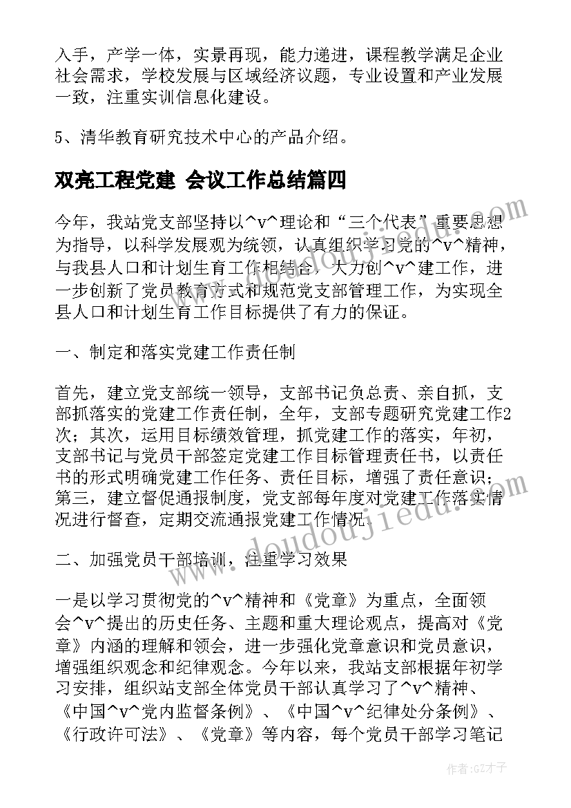 2023年双亮工程党建 会议工作总结(优质8篇)