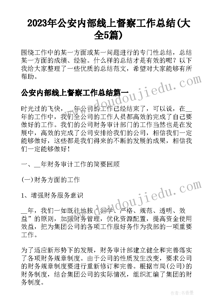 2023年公安内部线上督察工作总结(大全5篇)