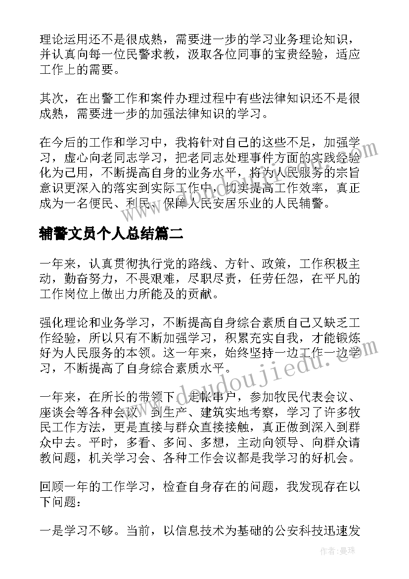 2023年辅警文员个人总结(大全10篇)