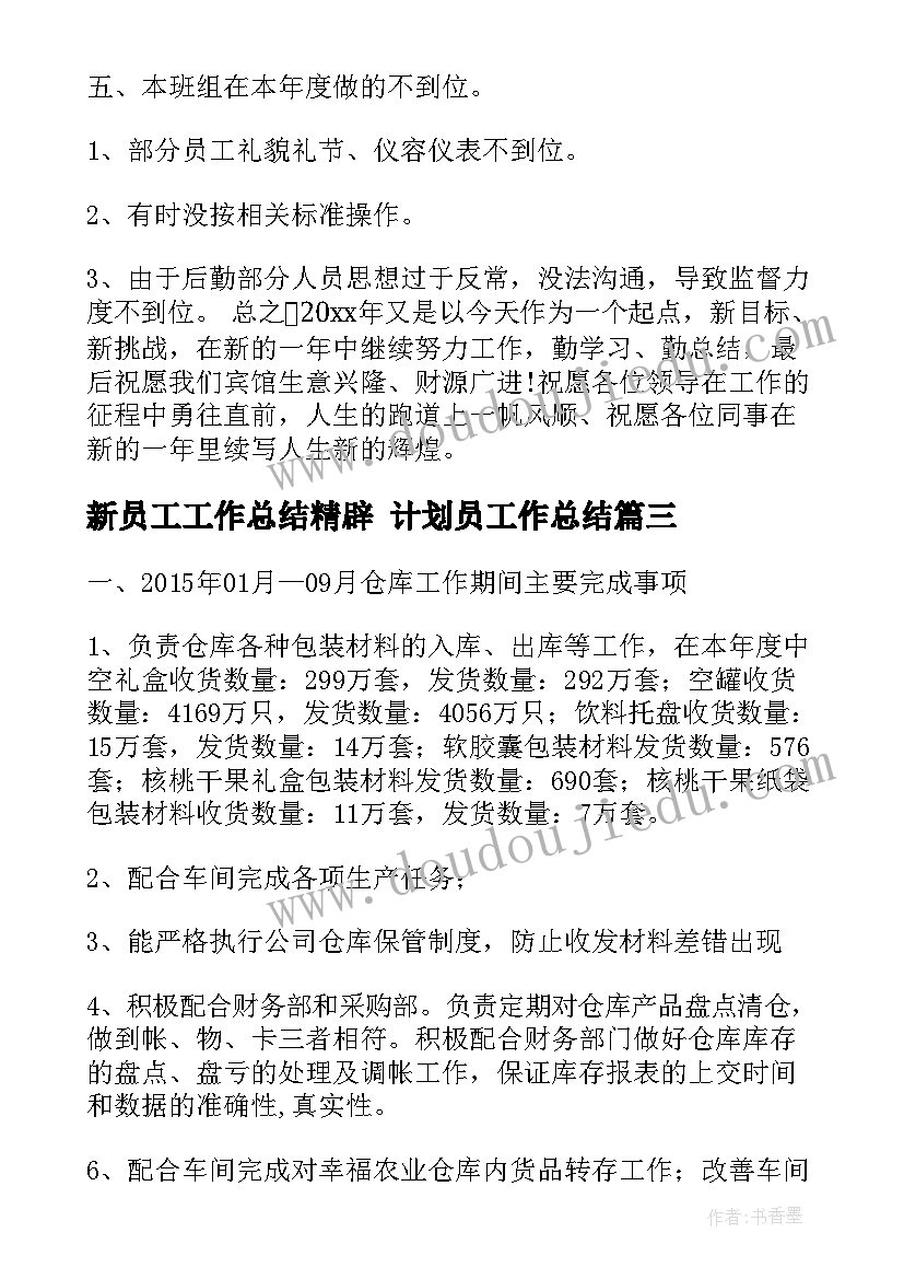 最新新员工工作总结精辟 计划员工作总结(精选9篇)