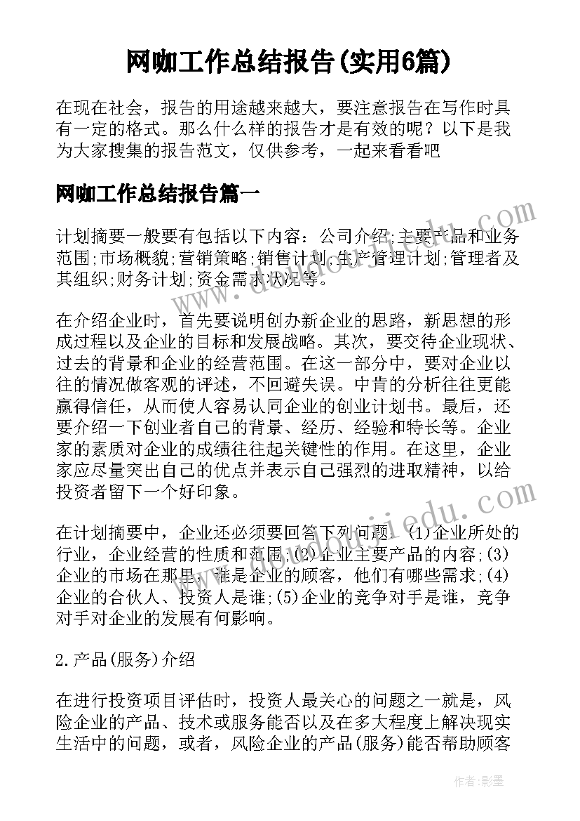 网咖工作总结报告(实用6篇)