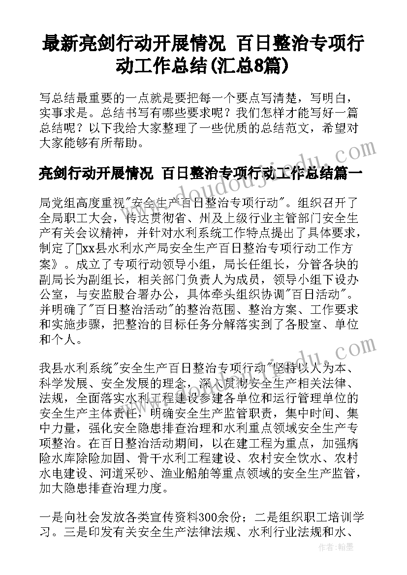 最新亮剑行动开展情况 百日整治专项行动工作总结(汇总8篇)