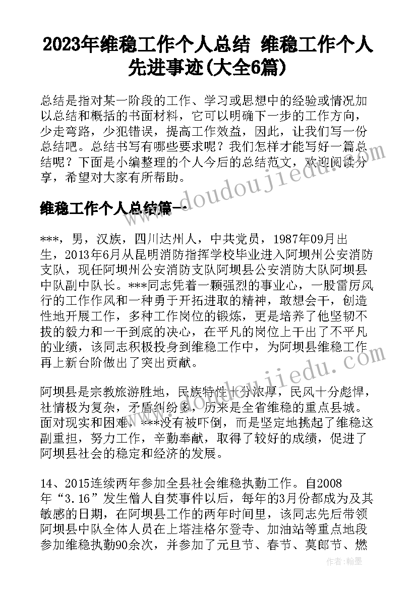 2023年维稳工作个人总结 维稳工作个人先进事迹(大全6篇)