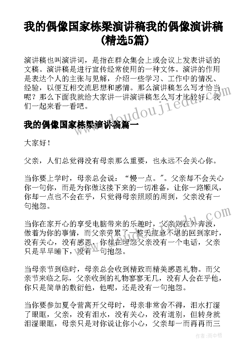 我的偶像国家栋梁演讲稿 我的偶像演讲稿(精选5篇)