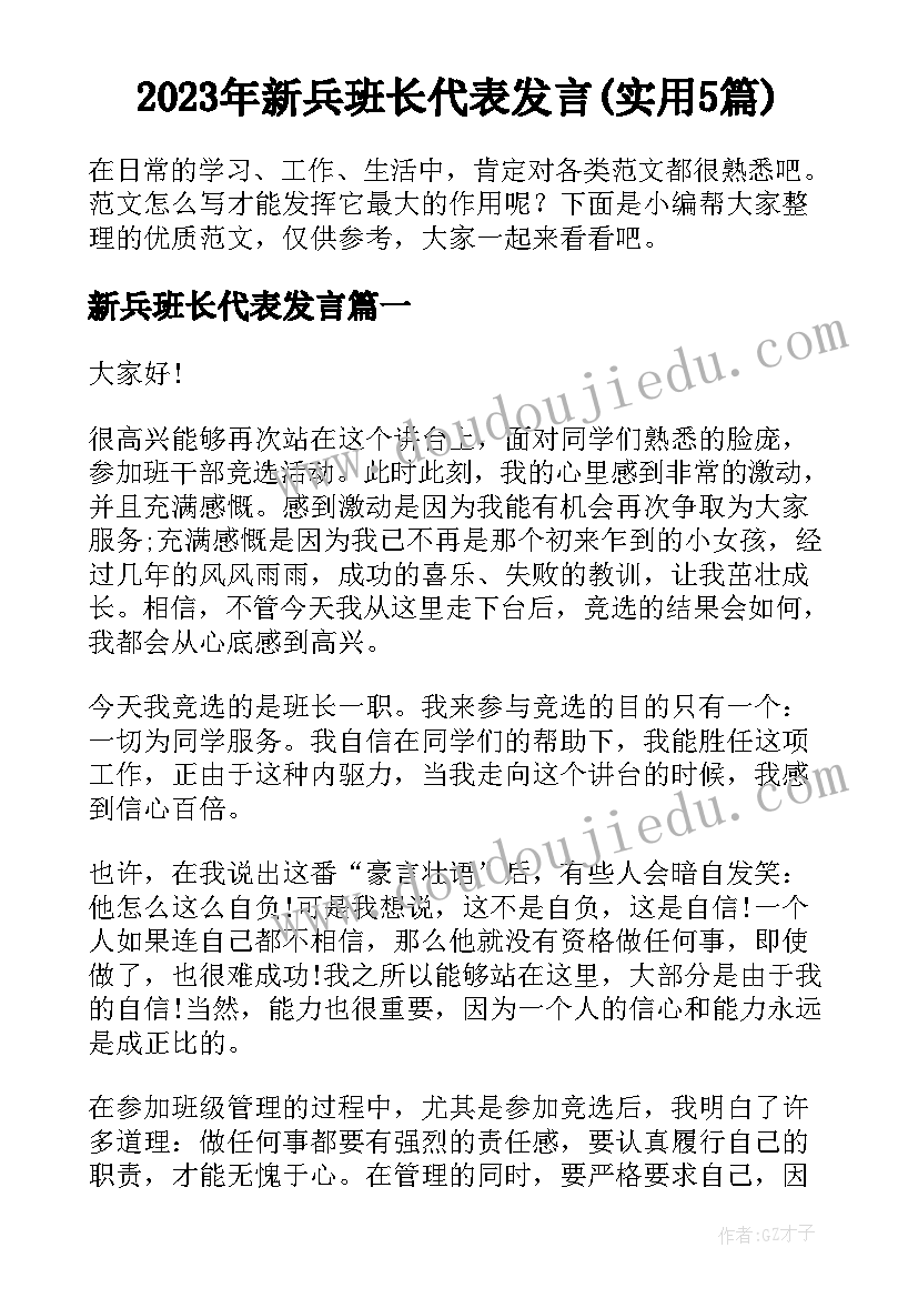 2023年新兵班长代表发言(实用5篇)