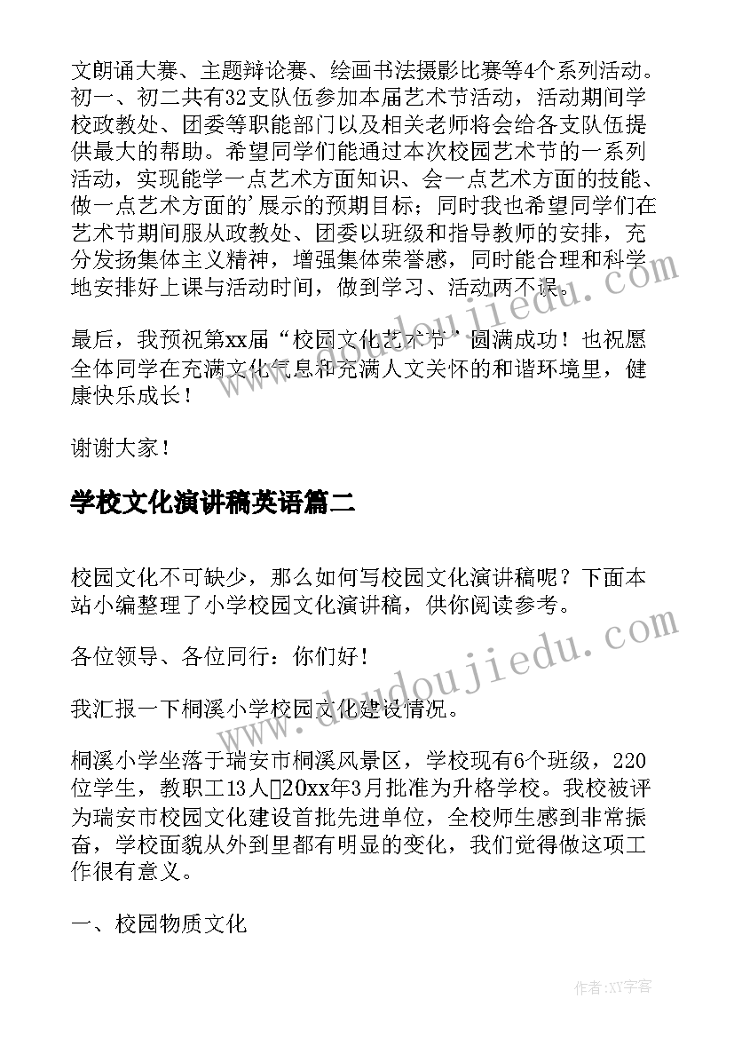 2023年学校文化演讲稿英语(实用5篇)