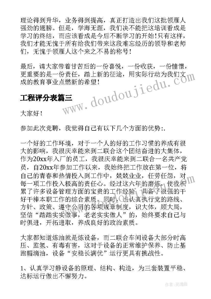 最新工程评分表 工程部经理竞聘演讲稿(精选7篇)