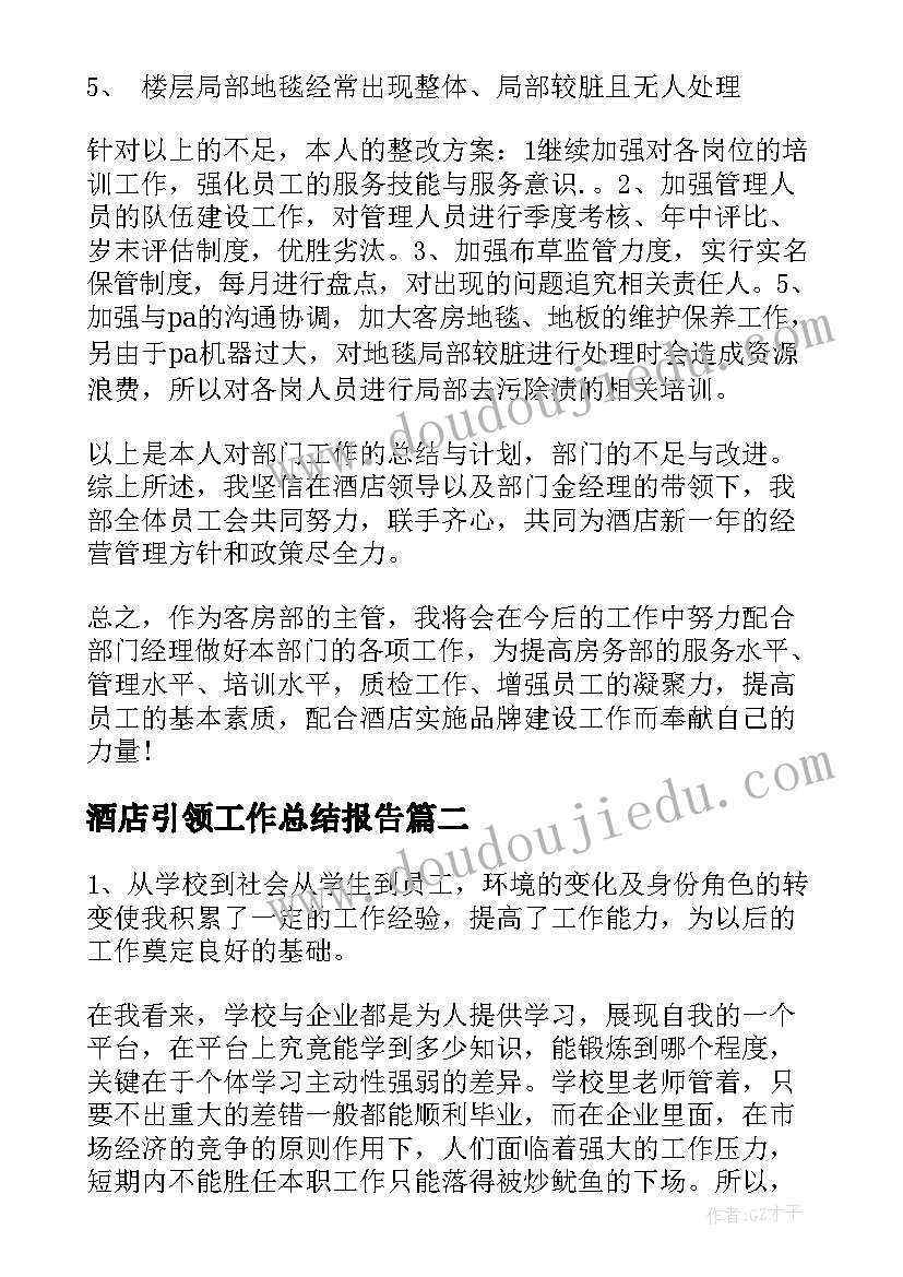 2023年酒店引领工作总结报告(模板9篇)