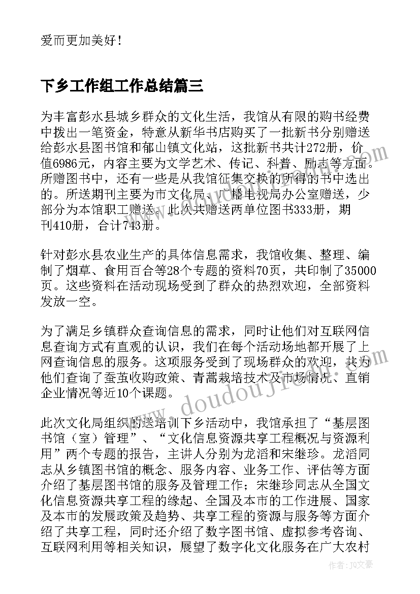 下乡工作组工作总结(通用5篇)